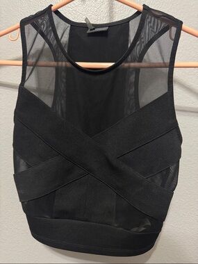 Sparkle & Fade Black Mesh Crisscross Tank Top